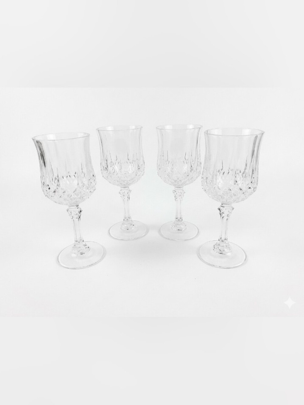 Vintage Crystal Wine Goblets – Diamond Cut Pattern Stemware, Set of 4
